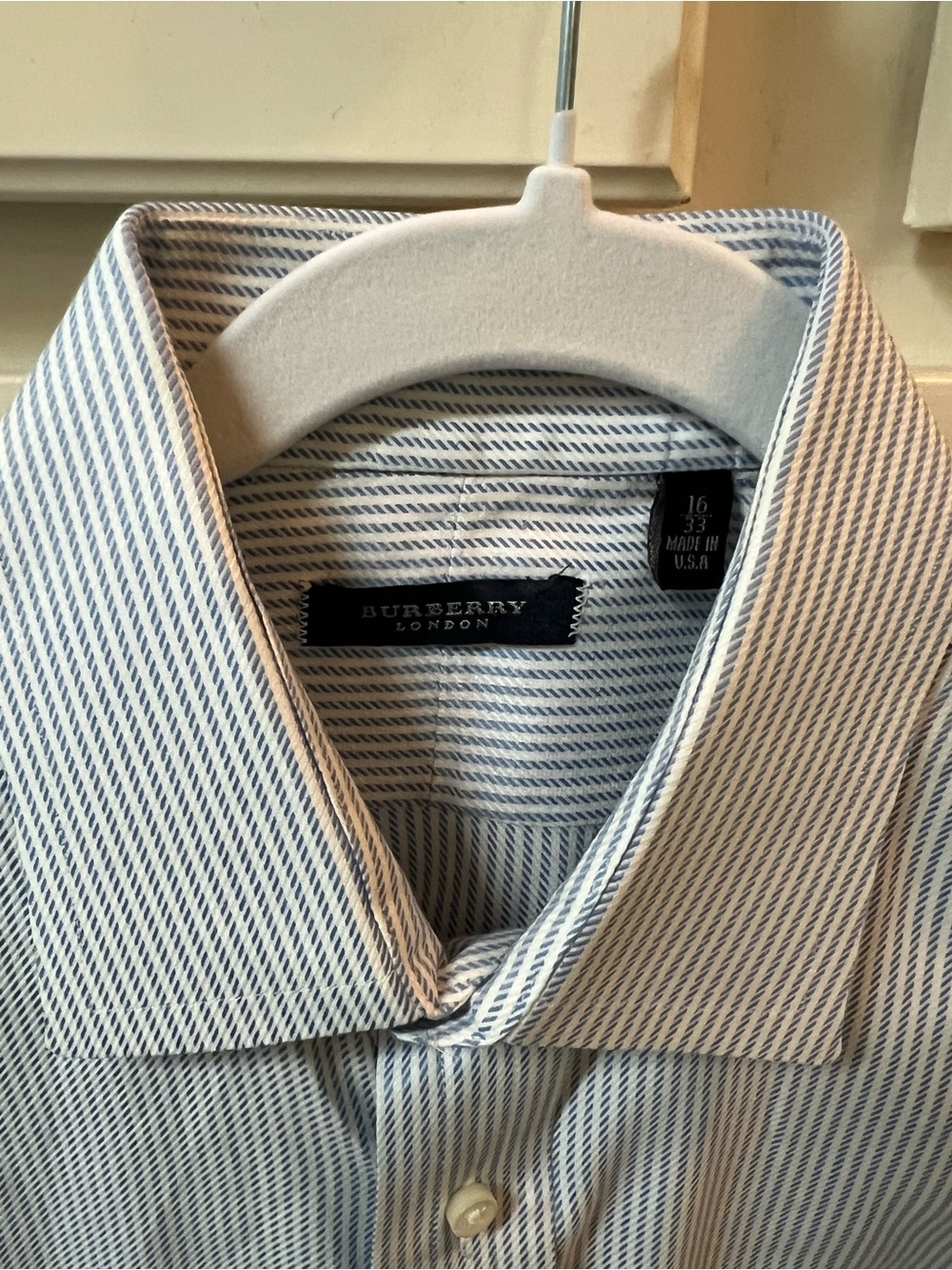 Burberry London Blue and White Striped Dress Shirt